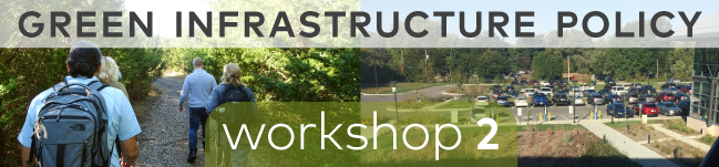 Green Infrastructure Policy Workshop 2. Photos of Rock Island Corridor and Shawnee Mission School District's Center for Academic Achievement.